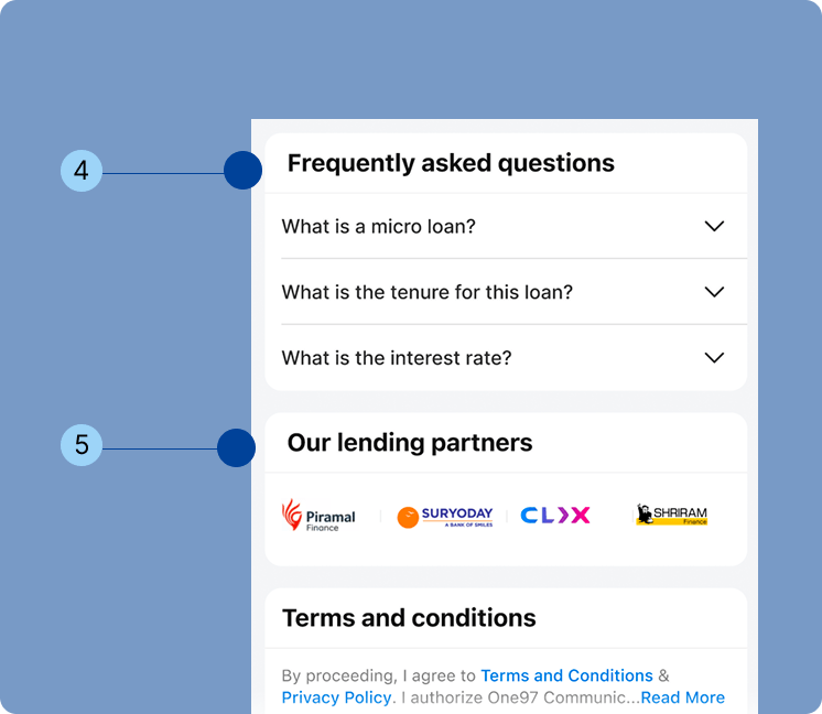 FAQ + lending partners screen